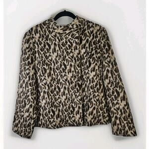 Chicos Fierce Womens Faux Fur Emma Jacket 2 Large Leopard Brown Tan Cheetah Coat